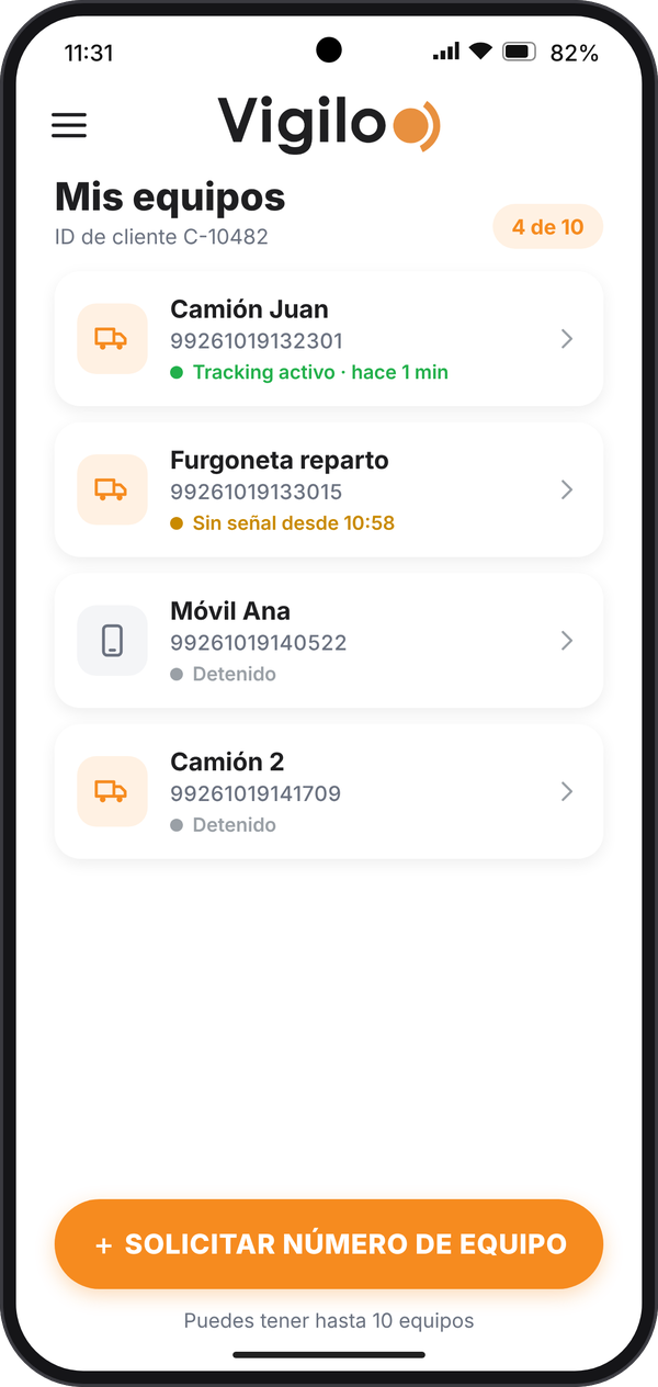 List of the account's devices with their status