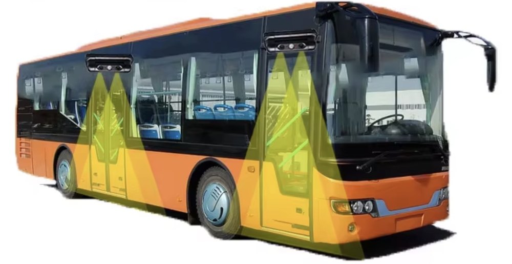 Bus con contadores de pasajeros instalados sobre las puertas